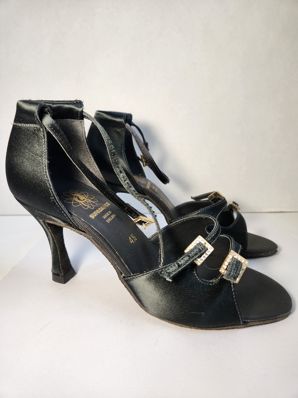 VTG NIB Dead Stock Supadance 1518 Black Satin Ballroom Dance Shoes UK 4.5 US 6.5